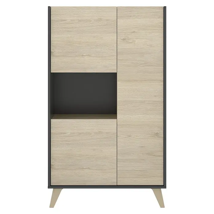 Aparador Ness - L x An x Al: 43 x 81 x 135 cm, Natural/Grafito - Vista frontal