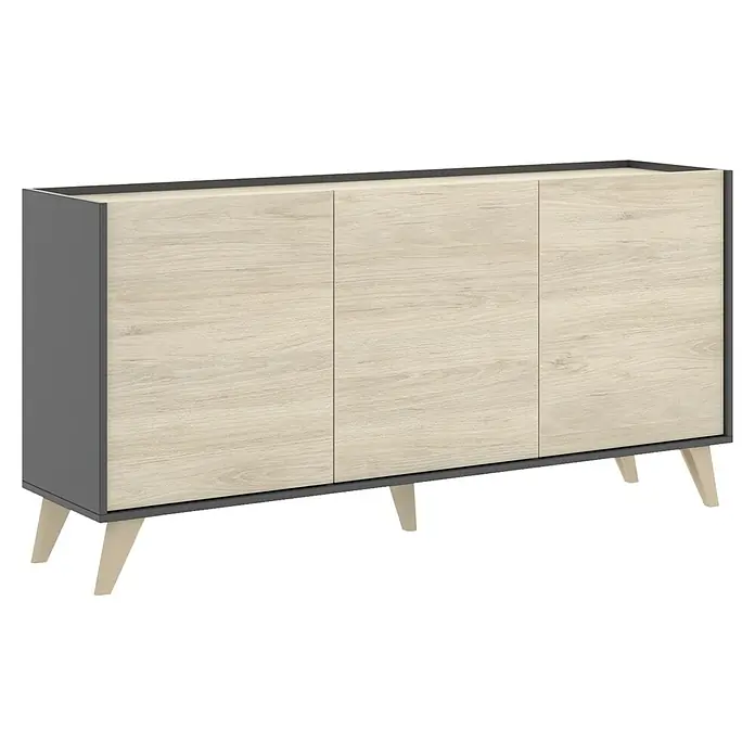 Aparador Ness - L x An x Al: 43 x 155 x 75 cm, Natural/Grafito - Vista angular