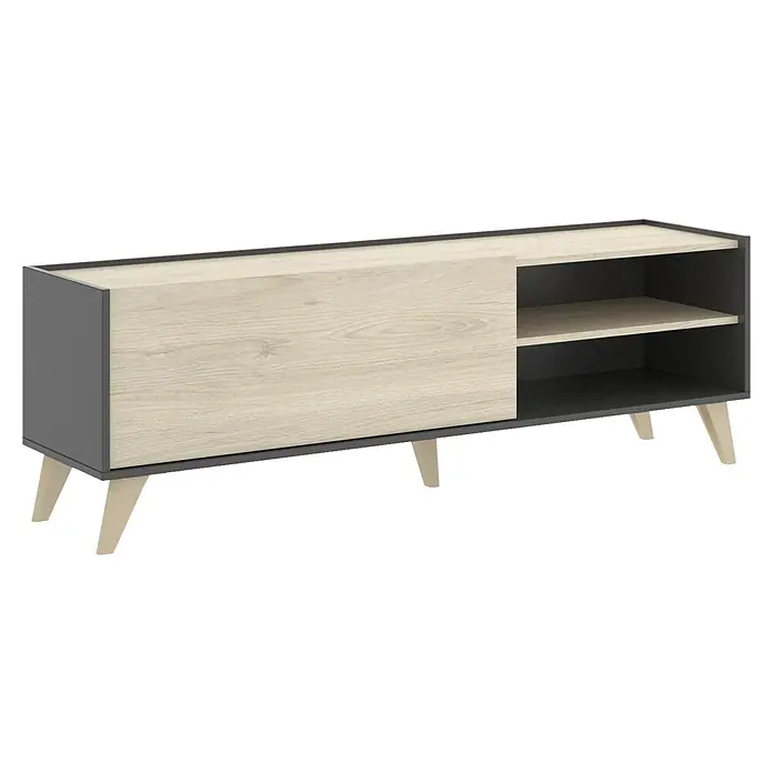 Mueble para TV Ness - L x An x Al: 43 x 155 x 47 cm, Natural/Grafito - Vista angular