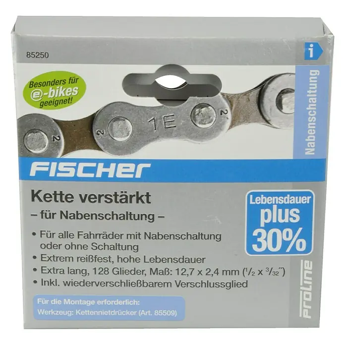 Fischer Fahrradkette - Anzahl Glieder: 128 Stk., Geeignet für: Fahrräder mit Nabenschaltung - Vorderansicht