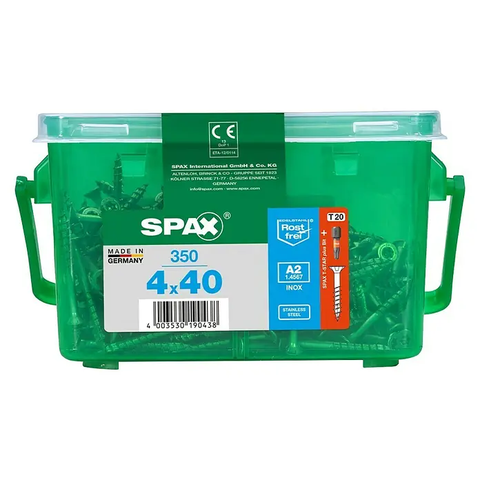 Spax Senkkopfschraube T-Star Plus - Ø x L: 4 x 40 mm, Edelstahl rostfrei A2, 350 Stk., Teilgewinde - Vorderansicht