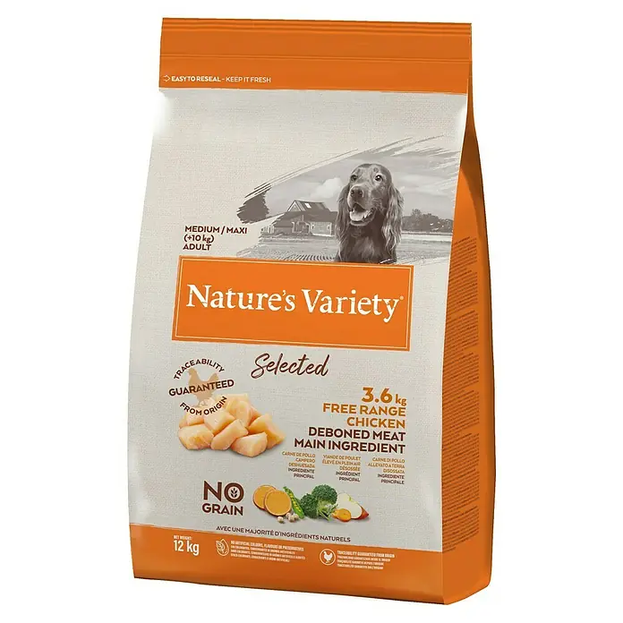 Nature's Variety Pienso seco para perros Selected Medium/Max - 12 kg, Pollo campero - Vista angular