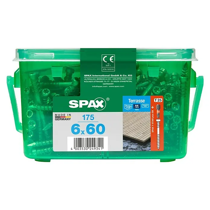 Spax Terrassenschraube T-Star plus - Ø x L: 6 x 60 mm, Edelstahl rostfrei A4, Blank, 175 Stk. - Vorderansicht