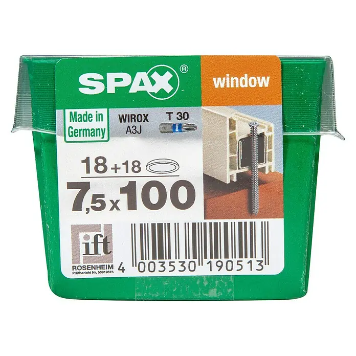 Spax Rahmenanker T-STAR plus - Ø x L: 7,5 x 100 mm, WIROX Oberfläche, 18 Stk., Vollgewinde - Vorderansicht