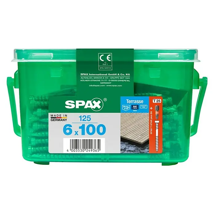 Spax Terrassenschraube T-Star plus - Ø x L: 6 x 100 mm, Edelstahl rostfrei A4, Blank, 125 Stk. - Vorderansicht