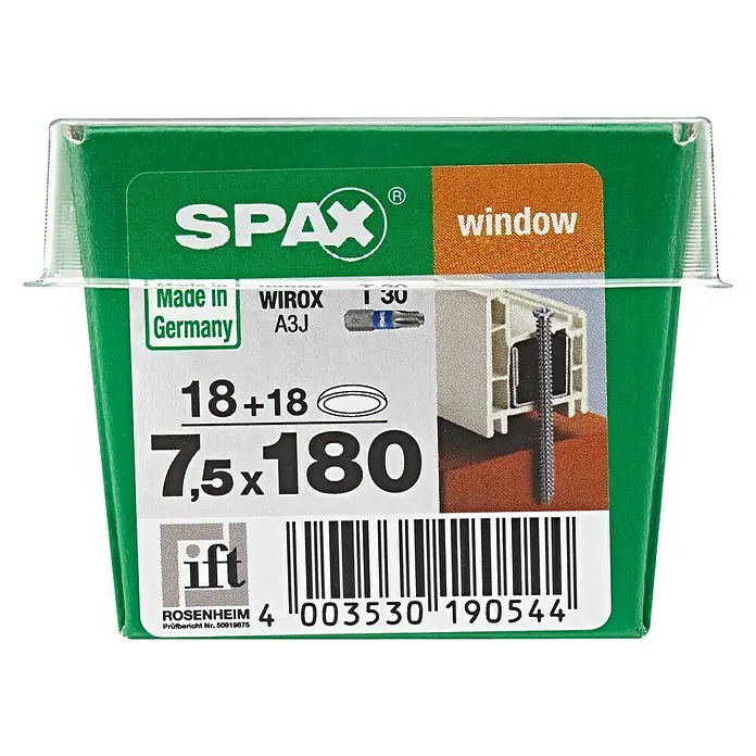 Spax Rahmenanker T-STAR plus - Ø x L: 7,5 x 180 mm, WIROX Oberfläche, 18 Stk., Vollgewinde - Vorderansicht