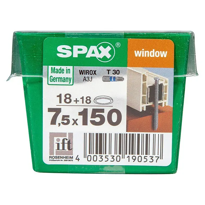 Spax Rahmenanker T-STAR plus - Ø x L: 7,5 x 150 mm, WIROX Oberfläche, 18 Stk., Vollgewinde - Vorderansicht