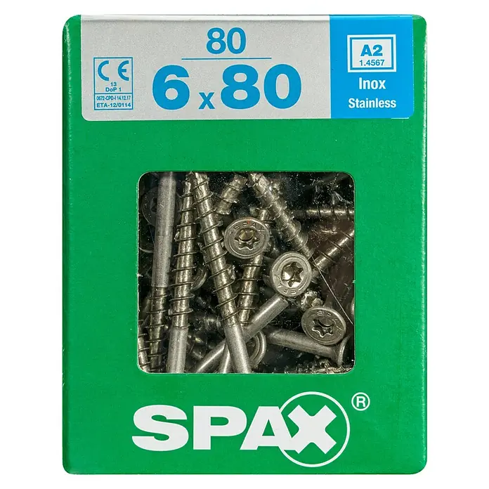 Spax Senkkopfschraube - Ø x L: 6 x 80 mm, Edelstahl rostfrei A2, 80 Stk. - Vorderansicht