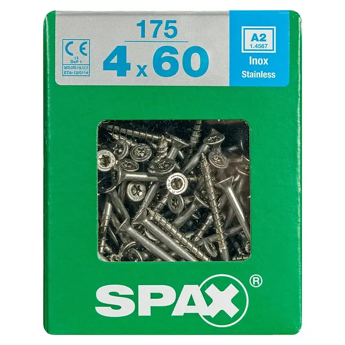 Spax Senkkopfschraube - Ø x L: 4 x 60 mm, Edelstahl rostfrei A2, 175 Stk. - Vorderansicht