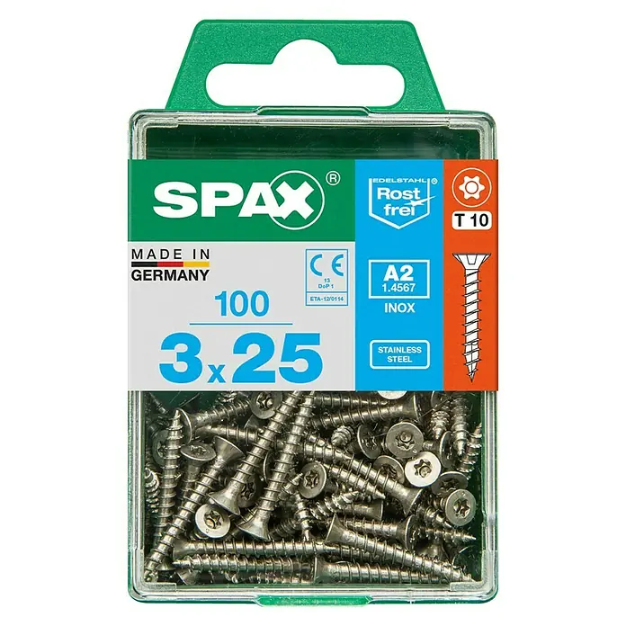 Spax Senkkopfschraube - Ø x L: 3 x 25 mm, Edelstahl rostfrei A2, 100 Stk. - Vorderansicht
