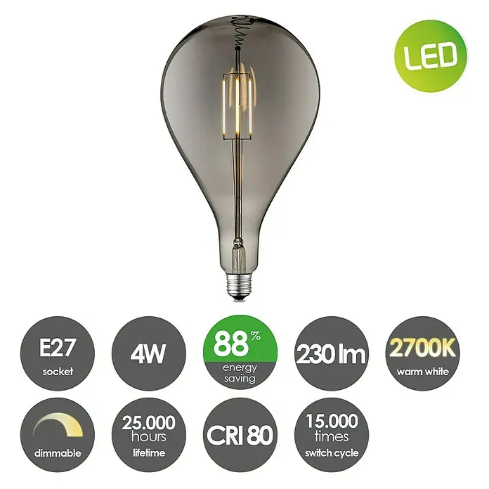 Home Sweet Home LED-Leuchtmittel Pear - E27, 4 W, 40 lm, Smoky - Skizze