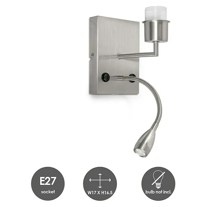 Home Sweet Home Wandleuchte Read - 40 W, L x B x H: 11 x 15 x 17 cm, Stahl matt, E27 - Skizze