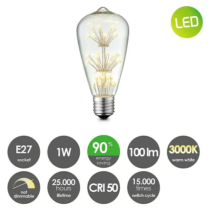 Home Sweet Home LED-Leuchtmittel - 1,5 W, E27, Warmweiß, Klar, ST64 - Skizze