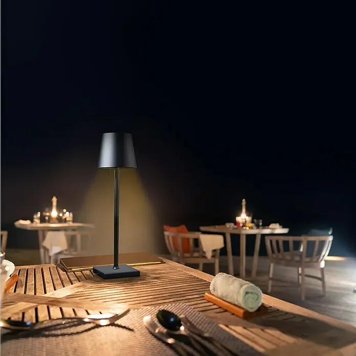 LED-Tischleuchte rund - 3,5 W, Ø x H: 10 x 38 cm, Anthrazit - Stimmungsaufnahme