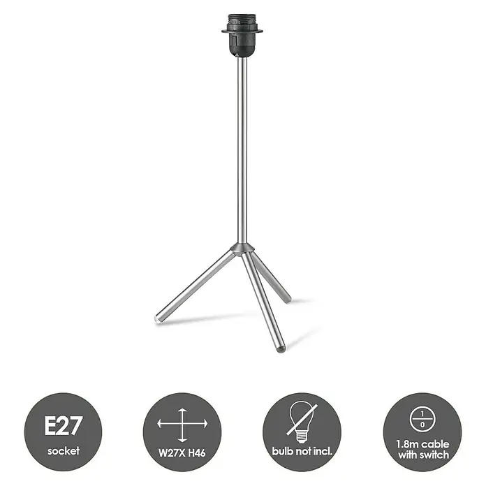 Home Sweet Home Karma Lampenfuß - 60 W, Höhe: 46 cm, Stahl matt, Stahl, E27 - Skizze