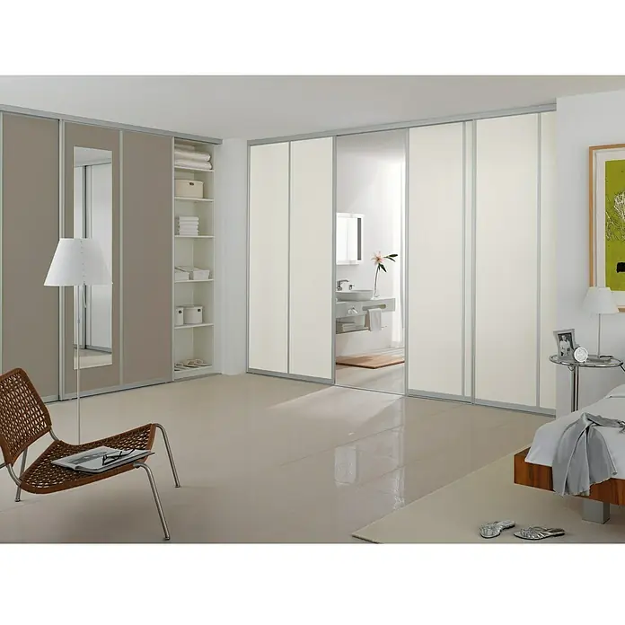 Room Plaza Easy Schiebetür-Bau-Set Room Plaza - Taupe/Weiß Miniperl, Profilfarbe: Silber - Stimmungsaufnahme