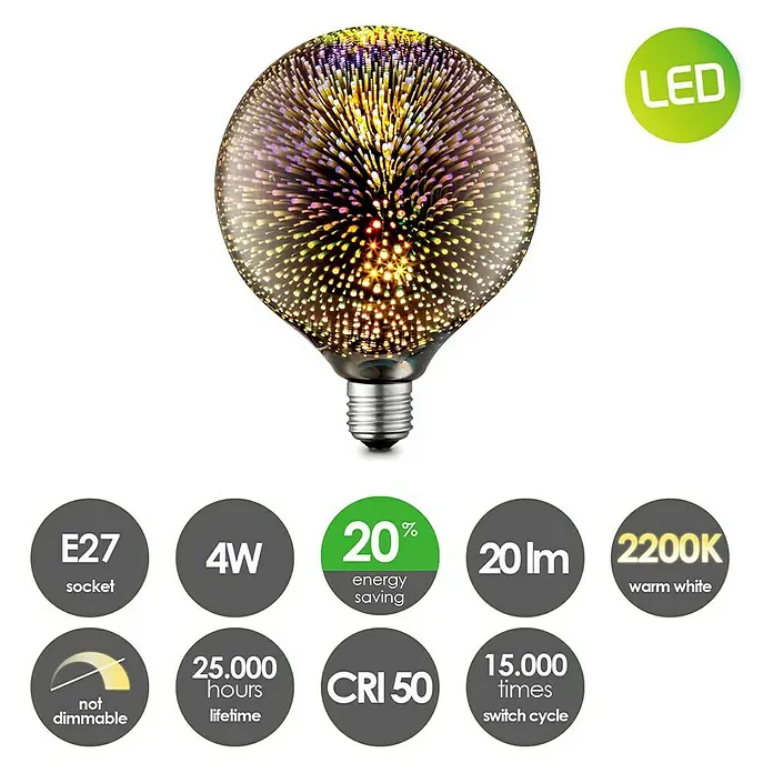LED-Leuchtmittel 3D Effekt - 4 W, E27, Warmweiß, G125 - Skizze