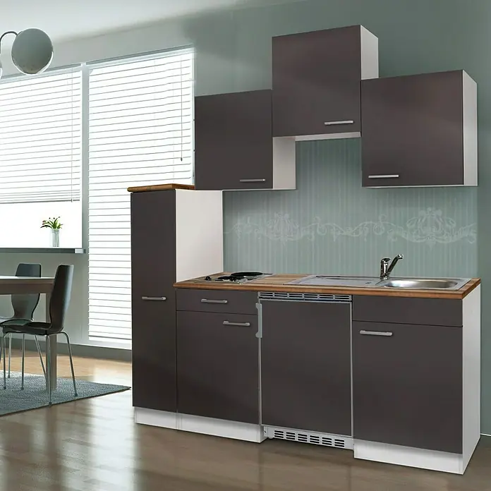 Respekta Singleküche KB180WG - Breite: 180 cm, Mit Duo-Kochmulde, Grau - Stimmungsaufnahme