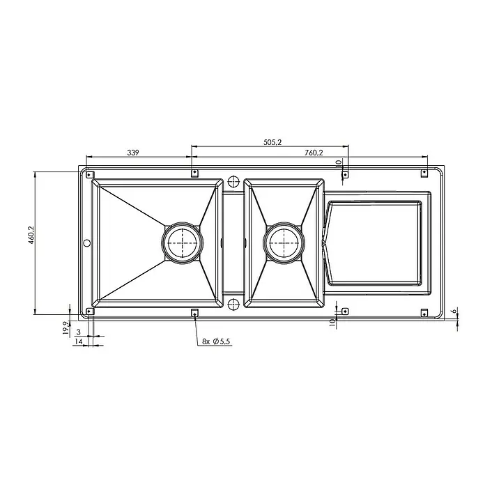 Carea Einbauspüle Eole - 118 x 50 cm, Warmluft-Trocknungsgebläse, CAREAlith®, Schwarz - Ansicht von unten