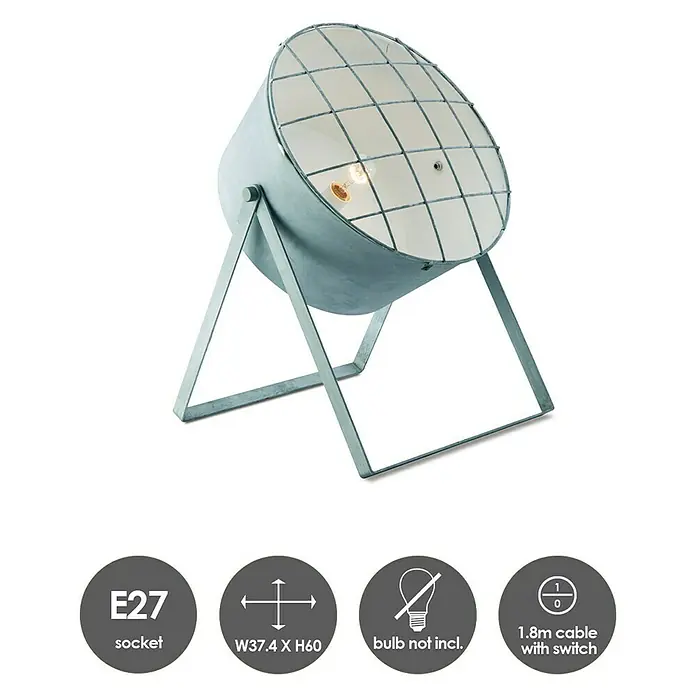 Home Sweet Home Clemento Tischleuchte rund - 60 W, Ø x H: 420 mm x 62 cm, Grau, E27 - Skizze