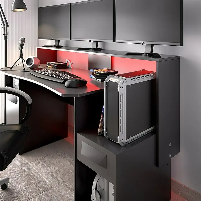 Mesa de escritorio Fosk - L x An x Al: 62 x 125 x 85 cm, Extensible, Iluminación LED - Foto ambiente