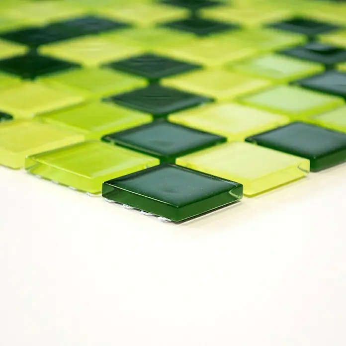 Mosaikfliese Quadrat Crystal Mix CM 4454 - 32,7 x 30,2 cm, Hellgrün/Grün/Dunkelgrün, Glänzend - Vorderansicht