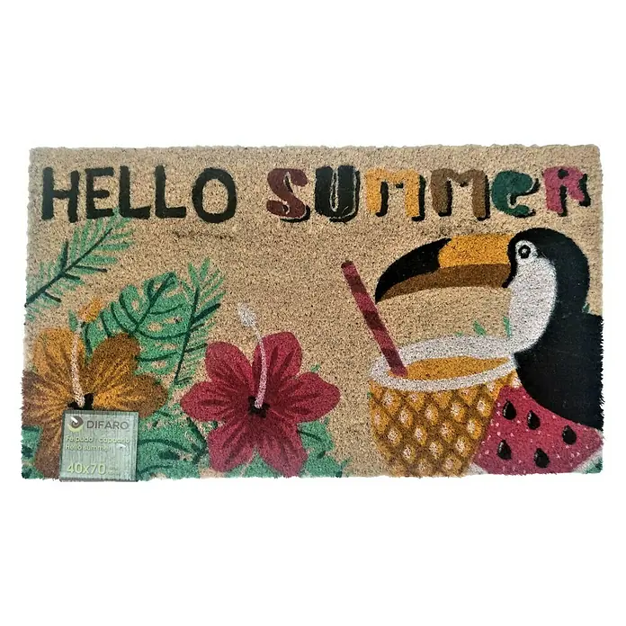 Felpudo de coco Hello Summer - Coco Marrón/Multicolor, 70 x 40 cm - Vista descendente