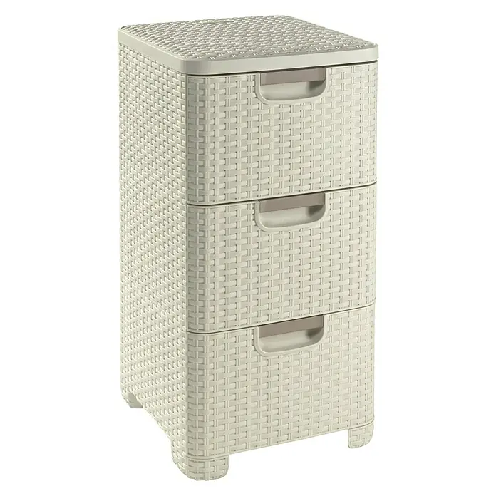 Curver Style Cajonera - 33 x 38 x 60 cm, Decoración: Ratán, Plástico, Crema - Vista frontal