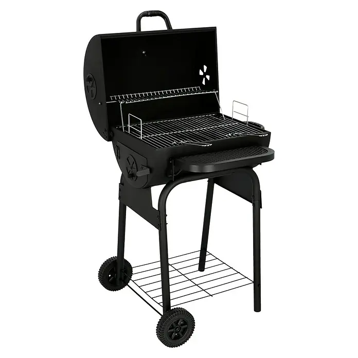 Grillstar Holzkohlegrill Grilltonne - L x B x H: 66 x 68 x 109 cm, Schwarz, Hauptgrillfläche: 36,7 x 45 cm - Diagonale Ansicht