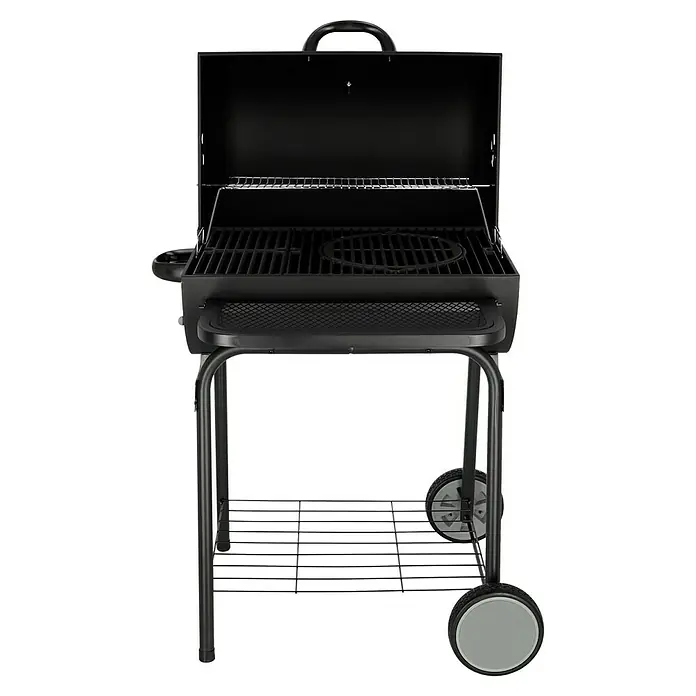 Grillstar Holzkohlegrill Grilltonne - L x B x H: 71 x 109 x 87 cm, Schwarz, Hauptgrillfläche: 64 x 43 cm - Vorderansicht