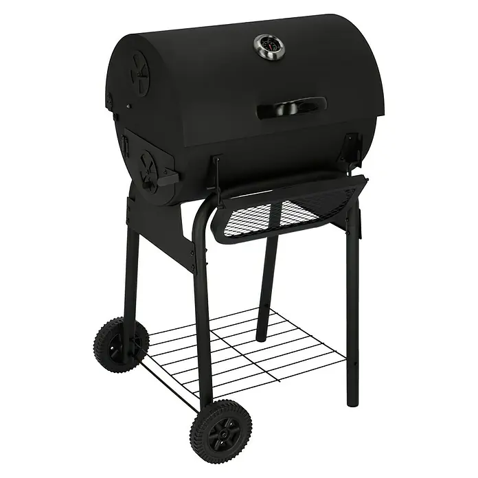 Grillstar Holzkohlegrill Grilltonne - L x B x H: 66 x 68 x 109 cm, Schwarz, Hauptgrillfläche: 36,7 x 45 cm - Diagonale Ansicht