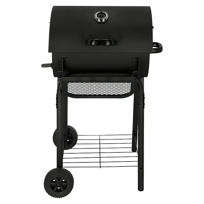 Grillstar Holzkohlegrill Grilltonne - L x B x H: 66 x 68 x 109 cm, Schwarz, Hauptgrillfläche: 36,7 x 45 cm - Vorderansicht