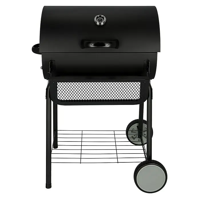 Grillstar Holzkohlegrill Grilltonne - L x B x H: 71 x 109 x 87 cm, Schwarz, Hauptgrillfläche: 64 x 43 cm - Vorderansicht