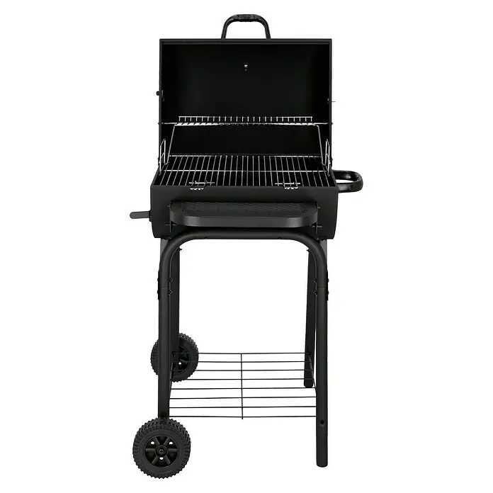 Grillstar Holzkohlegrill Grilltonne - L x B x H: 66 x 68 x 109 cm, Schwarz, Hauptgrillfläche: 36,7 x 45 cm - Vorderansicht