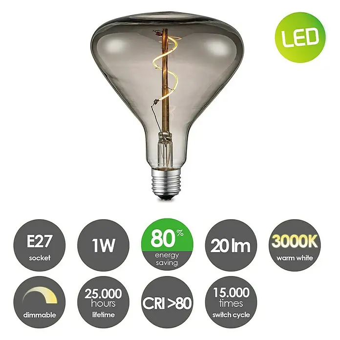Home Sweet Home LED-Leuchtmittel - E27, 3 W, R140, 20 lm, Smoky - Informationsansicht