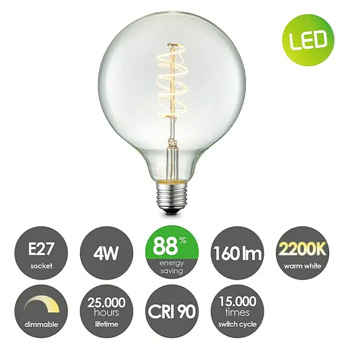Home Sweet Home LED-Leuchtmittel - E27, 4 W, G95, 160 lm, Transparent - Skizze