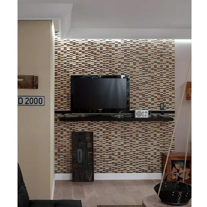 Mosaikfliese Stäbchen Crystal Mix XCM SM83 - 32,2 x 31 cm, Beige/Braun, Glänzend - Stimmungsaufnahme