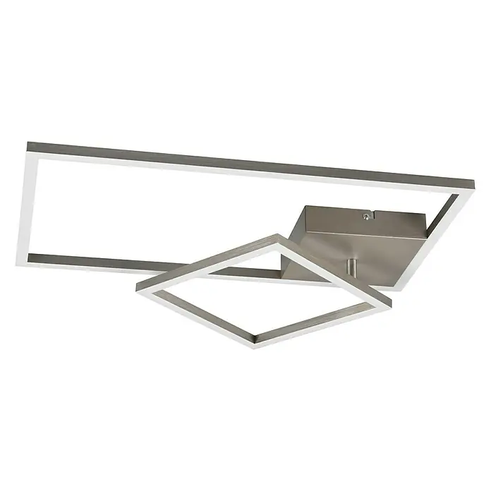 Reality Leuchten LED-Deckenleuchte Padella - 25 W, L x B x H: 63,5 x 37 x 7,5 cm, Nickel, Warmweiß - Diagonale Ansicht