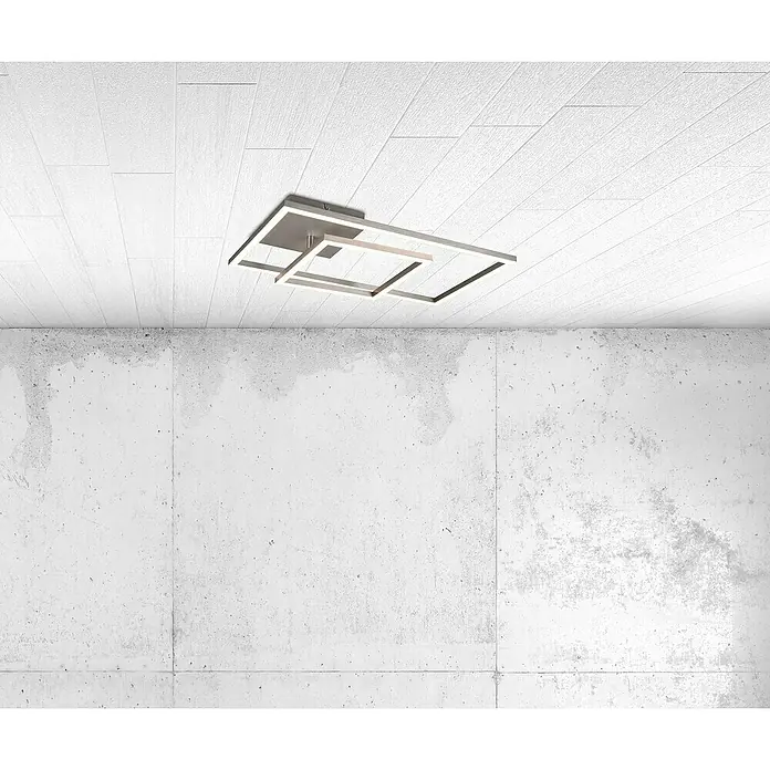 Reality Leuchten LED-Deckenleuchte Padella - 25 W, L x B x H: 63,5 x 37 x 7,5 cm, Nickel, Warmweiß - Stimmungsaufnahme