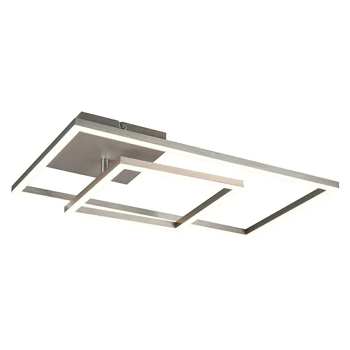 Reality Leuchten LED-Deckenleuchte Padella - 25 W, L x B x H: 63,5 x 37 x 7,5 cm, Nickel, Warmweiß - Diagonale Ansicht
