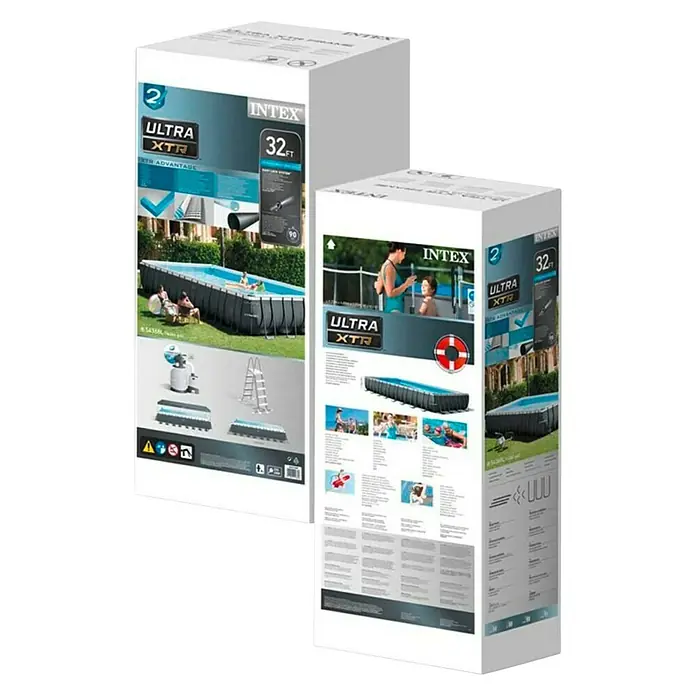 Intex Set bazen s priborom Frame Pool - D x Š x V: 975 x 488 x 132 cm, Zapremnina: 54.368 l, Tamnosive boje - Dijagonalni pogled