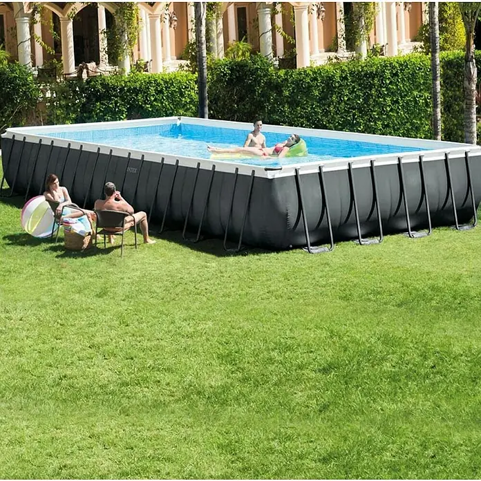 Intex Set bazen s priborom Frame Pool - D x Š x V: 975 x 488 x 132 cm, Zapremnina: 54.368 l, Tamnosive boje - Živopisni prikaz