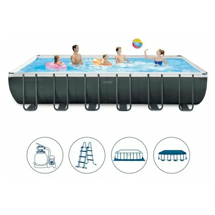 Intex Set bazen s priborom Frame Pool - D x Š x V: 732 x 366 x 132 cm, Zapremnina: 31.805 l, Tamnosive boje - Informacije o proizvodu