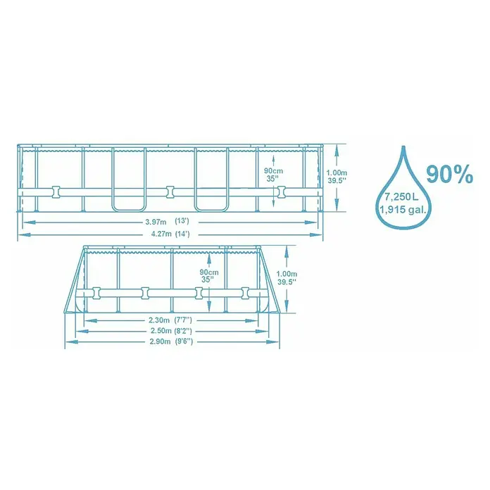 Bazen sa priborom Bestway Power Steel - 427 x 250 x 100 cm, 7.250 l - Skica