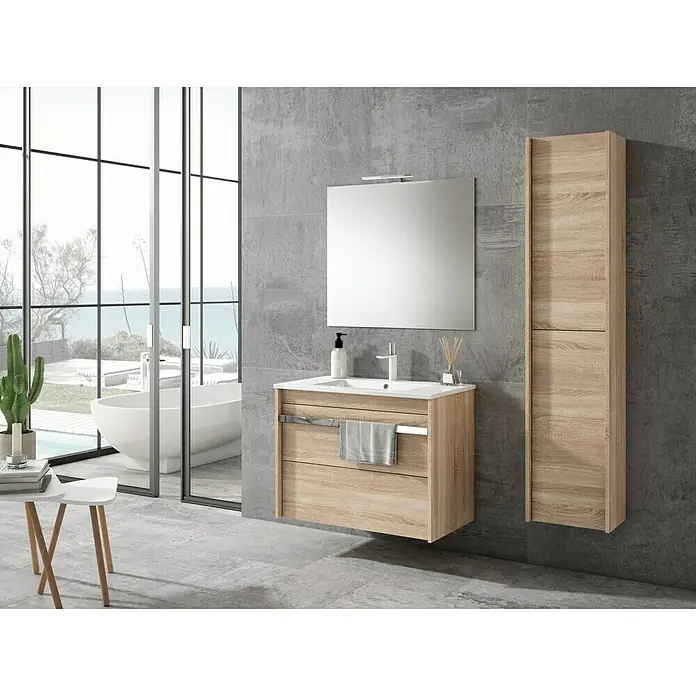 Mueble de lavabo Dune - L x An x Al: 46 x 120 x 60 cm, Roble, Color tirador: Cromo - Foto ambiente