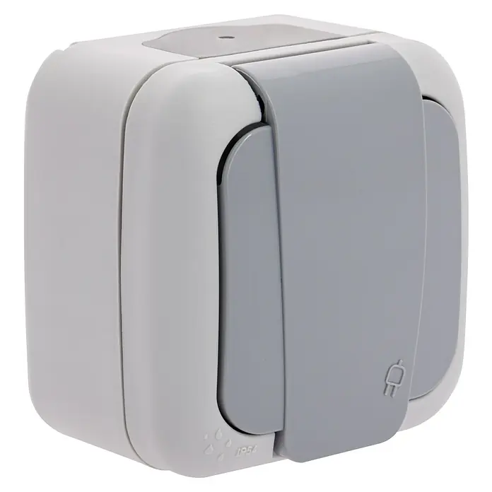 Ibelec Viko Enchufe para estancias con humedad - x 1, En pared, IP54, Gris - Vista angular