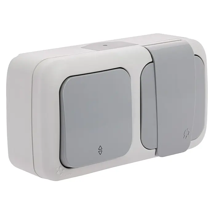 Ibelec Viko Combinación de interruptores para estancias con humedad - x 2, Gris, En pared, IP54 - Vista angular