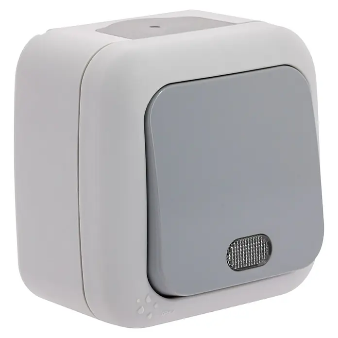 Ibelec Viko Pulsador para estancias con humedad con luz - Gris, Plástico, 16 A, En pared, IP54 - Vista angular