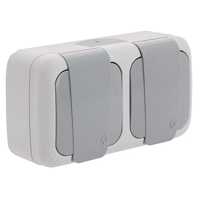 Ibelec Viko Enchufe doble para estancias con humedad - Gris, Plástico, 16 A, En pared - Vista angular