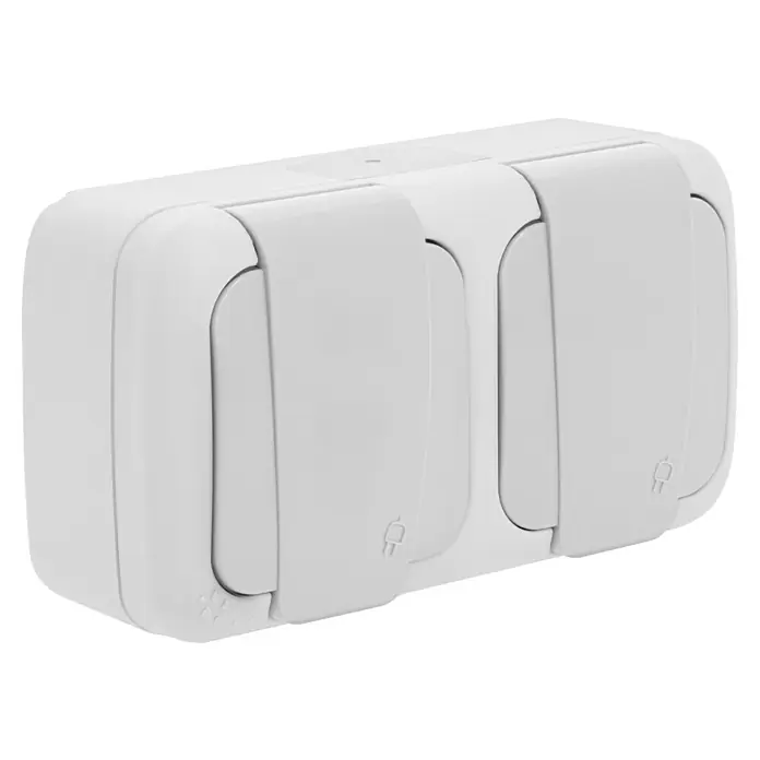 Ibelec Viko Enchufe doble para estancias con humedad - Blanco, Plástico, 16 A, En pared - Vista angular